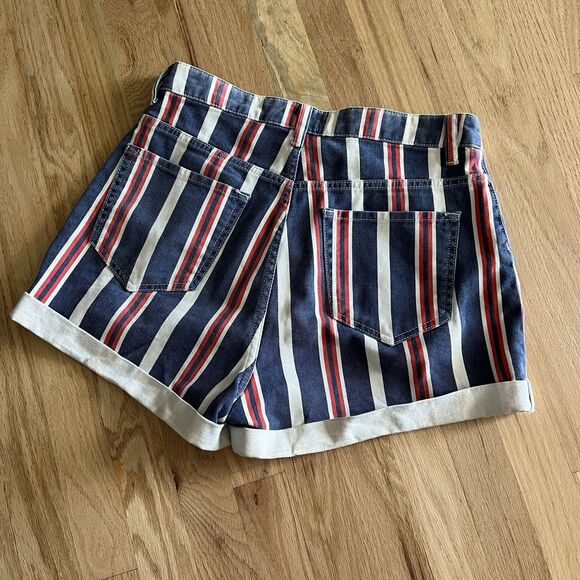 BDG Urban Outfitters Shorts Womens 29 Blue Denim Striped Mom Button Fly Cuffed - Picture 9 of 10